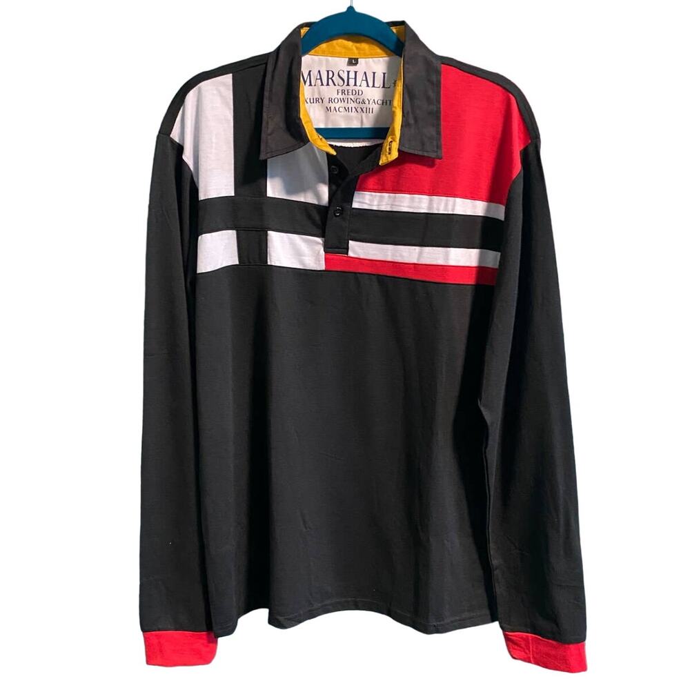 Marshall Fredd Men's Long Sleeve Rowing and Yachting Black Polo Size Large
